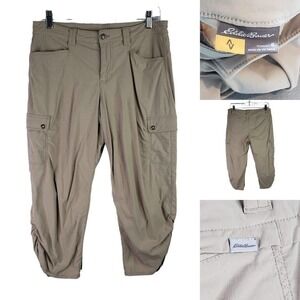 Eddie Bauer Capri Womens Cargo Ruched Leg Pant Khaki Size 6 Stretch
